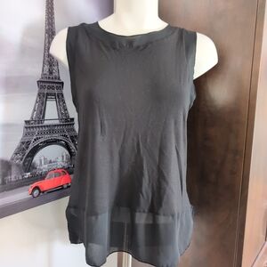 LOFT Black Sleeveless Chiffon-Hem Tank